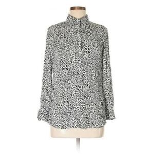 Dalia Collection Black & White Animal Print Long Sleeve Popover Shirt Sz Small